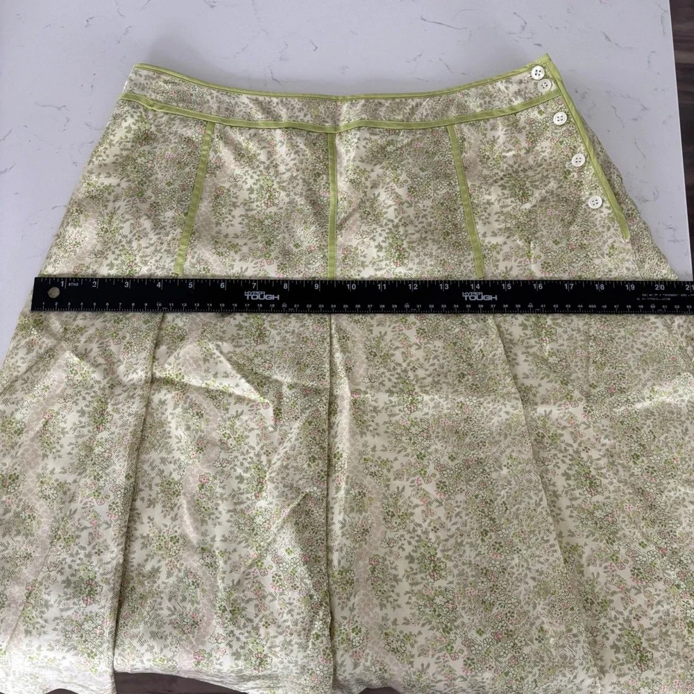 90s Vintage Ann Taylor Silk Skirt 8P Green Floral A Line Cottage Fairy Coquette